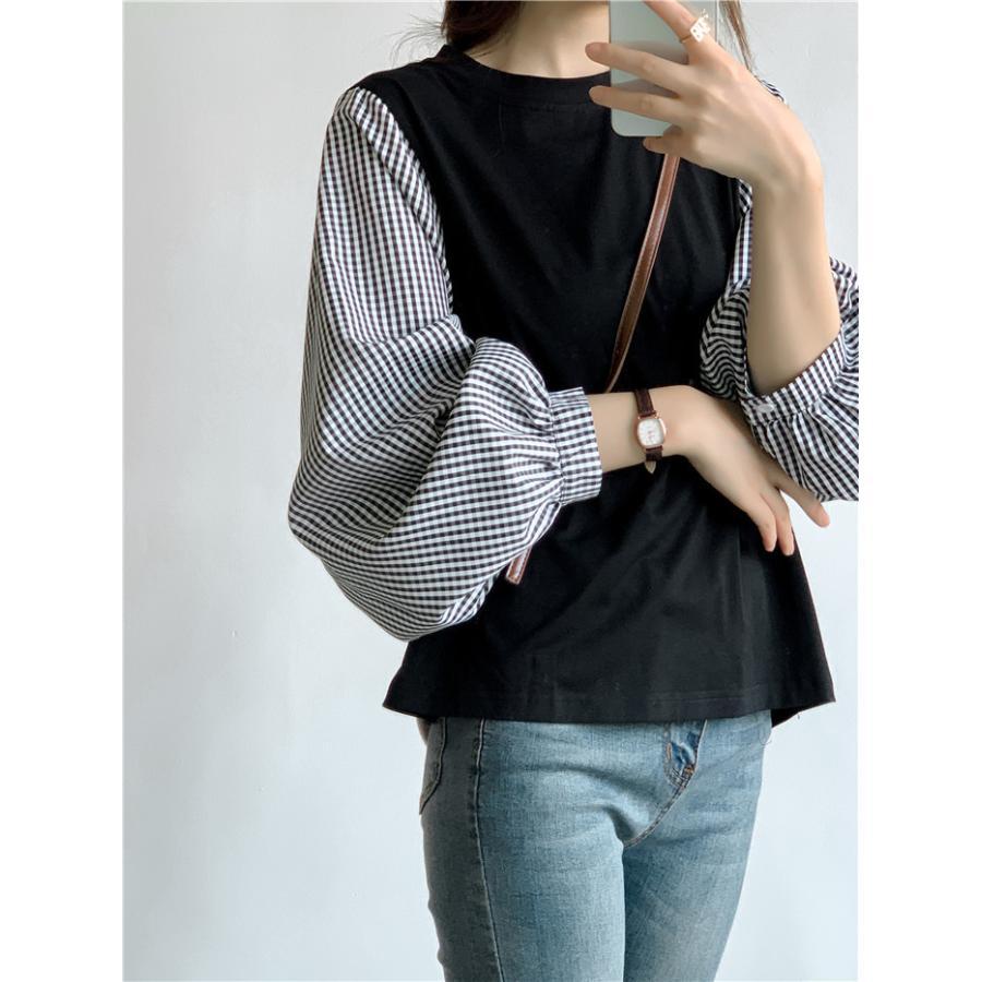 tシャツ・カットソー | Tシャツ 長袖 レディース カジュアル レイヤード カットソー シャツ 異素材 切り替え トップス Tシャツ ブラウス 20代 重ね着 30代 秋物 50代 ゆったり