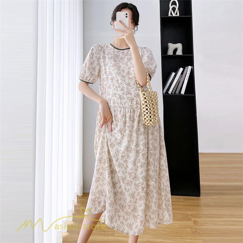 ワンピース | マタニティレディース 着痩せ 韓国風 小花柄 妊婦服 マタニティウェア 上品 大きいサイズ 夏服 Aラインお出かけ マタニティ