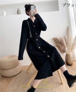ニットワンピース | ニット ワンピース レディース 秋冬 春  Vネック 長袖 ロング丈 スリット キレイめ 上品 お出かけ 送料無料 女子会 二次会 同窓会 デート