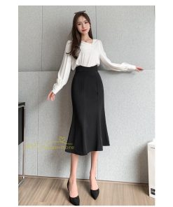 スカート | フィッシュテールレディース 無地 フレア きれいめ 仕事 カジュアル おしゃれ ひざ下丈 ビジネス 大きいサイズ 秋冬コーデ ファスナー OL