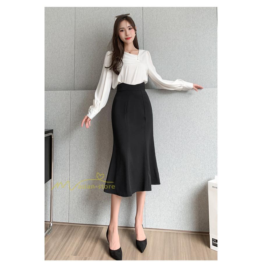 スカート | フィッシュテールレディース 無地 フレア きれいめ 仕事 カジュアル おしゃれ ひざ下丈 ビジネス 大きいサイズ 秋冬コーデ ファスナー OL