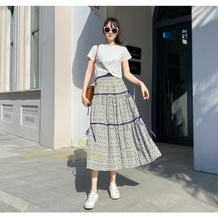 スカート | フレアロングレデイース リネンウエストゴム 綿麻混 マキシマキシ レトロ風 体型カバー リゾート 夏物