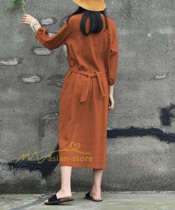 マキシ | 綿麻 リネン ワンピース ロング 長袖 無地 レディース ロング丈 体型カバー ゆったり 秋服 ファッション 着痩せ お出かけ カジュアル 20代30代40代 通勤通学