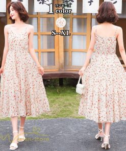 マキシ | ワンピース レディース キャミワンピース ロング丈 花柄 きれいめ サマーワンピース 上品 着痩せ 夏 春 30代 50代 Aラインワンピース 40代 通学 通勤