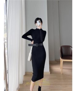 ニットワンピース | レディース 冬 きれいめ ニットフレア ロング おしゃれ タートルネック 秋冬 送料無料 可愛い 20代30代40代50代 ベルト付き おしゃれ 通勤