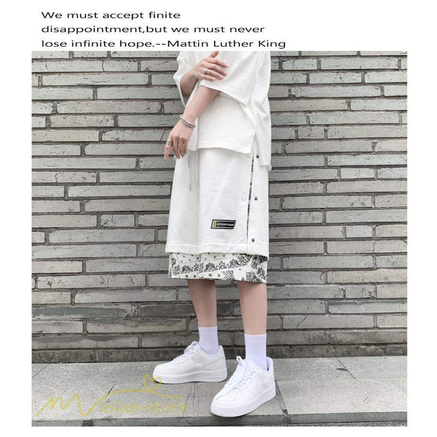 ハーフパンツ ショート | ハーフパンツ メンズ ショート丈 新作 夏コーデ おしゃれ 重ね着 レイヤード風 白 黒 日常感 カジュアル 運動着 ワイドパンツ ゆったり スウェットパンツ 着回し