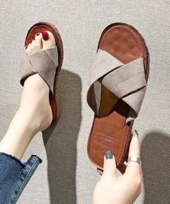 サンダル | ぺたんこレディース フラット クロスストラップコンフォート ビーチスエ−ド調 スリッパ