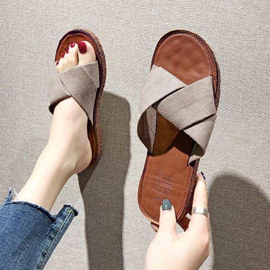 サンダル | ぺたんこレディース フラット クロスストラップコンフォート ビーチスエ−ド調 スリッパ
