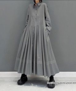 シャツワンピース | プリーツワンピース 秋ワンピース フレアワンピース 切り替え プリーツスカート 長袖 ロングワンピース レディース 広い裾 秋コーデ