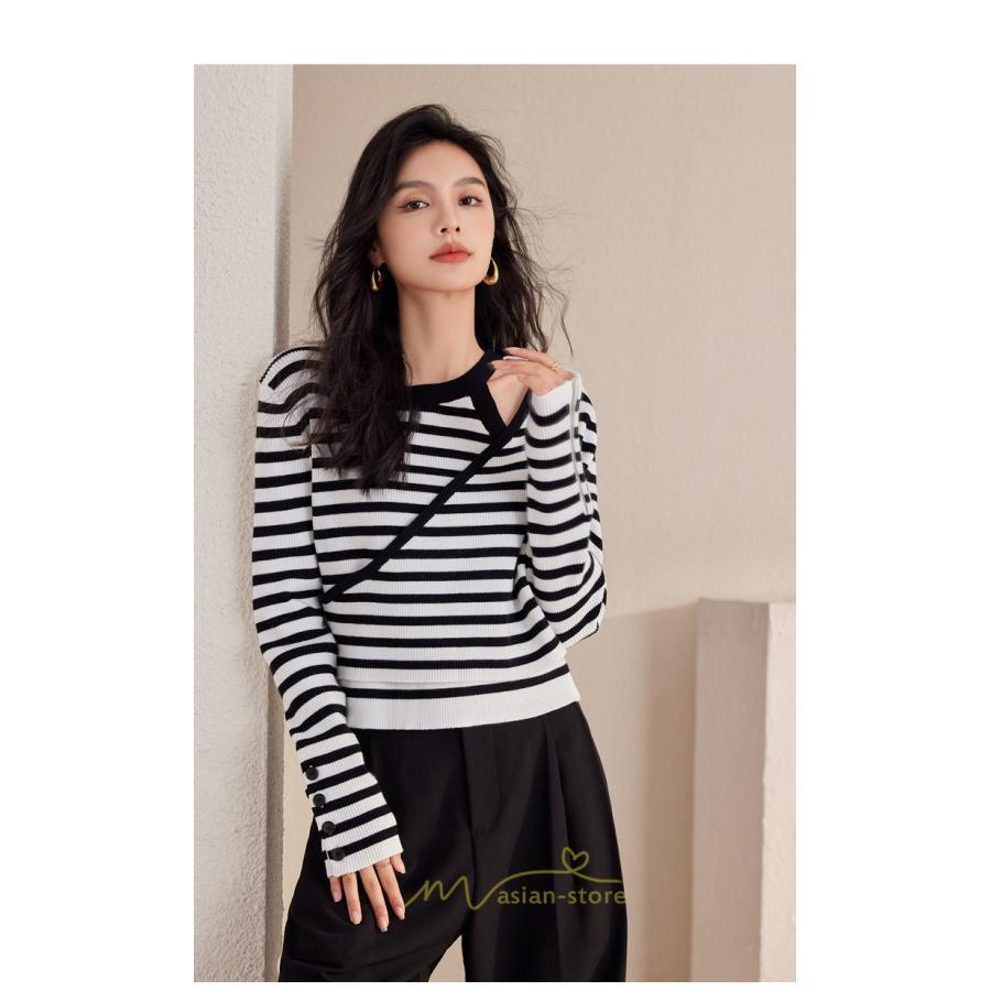 ニット・セーター | ニット トップス レディース セーター 長袖 体型カバー 30代 40代 50代 ボーダー柄 着痩せ お出かけ 送料無料 オシャレ 可愛い 着回し 部屋着 秋冬コーデ