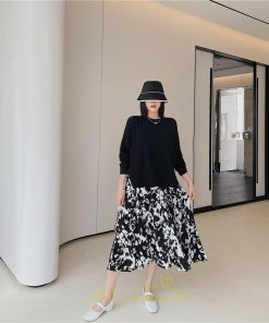 マキシ | ドッキングワンピース 秋 レディース 長袖ワンピース ロングワンピース 切り替えワンピース フェイク レイヤード風 Aラインワンピース お呼ばれワンピース