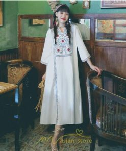 マキシ | 七分袖 ワンピース 綿麻ワンピース ロングワンピース レディース 夏秋 Aライン ゆったり 体型カバー おしゃれ きれいめ 休み 旅行 お出かけ 上品 刺繍 リゾート