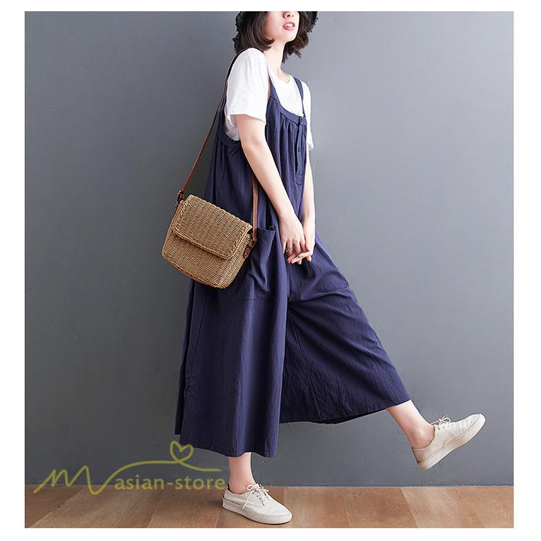オーバーオール サロペット | サロペット オーバーオール オールインワン きれいめキャミサロペット パンツ レディース サロペットワイドパンツ 無地 シンプル ガウチョパンツ ロング丈