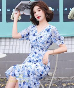 ミディアム | ワンピース レディース 春 夏 着痩せ 花柄 きれいめ サマー おしゃれ 上品 ひざ丈 半袖 サマーワンピース レトロ風 韓国風 通勤通学 お出かけ