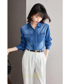 シャツ・ブラウス | デニムシャツ シャツ トップス レディース ブラウス 着痩せ デニム コットン カジュアル エレガント 通勤 通学 オシャレ 上品 ナチュラル 冬 キレイめ 秋 可愛い