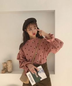 シャツ・ブラウス | 長袖ブラウス レディースシャツ 春物 夏服 羽織り 前開き 可愛い ドット柄 フレア トップス 綿麻 女の子 20代30代