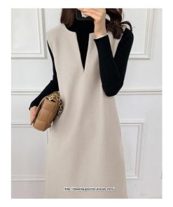 マキシ | ワンピース ジャンパースカート ジャンスカ 深Vネック ロングワンピース Vネック 】 ウール混深Vネックジャンスカ スリット入り【