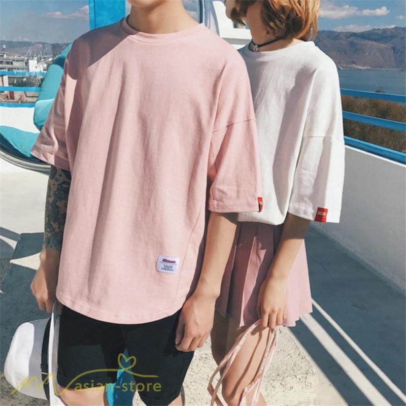 tシャツ・カットソー | Tシャツ カットソー 男女兼用 シンプル ゆったり 夏新作 サマー トップス レディース メンズ クルーネック おしゃれ 4色 黒 ピンク 白 カーキ 大きいサイズ