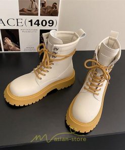 ショートブーツ | ブーツ レディース トレンド ミドル 厚底 袴ブーツ 黒 レースアップ 編み上げ イエロー ホワイト 卒業式 通勤 通学 オフィス 歩きやすい