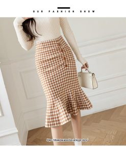 スカート | マーメイドニットレディース ひざ丈 チェック柄 おしゃれ かわいい レディース ボトムス 2022年秋冬 ニット きれい