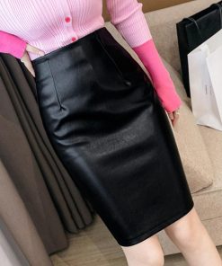 タイトスカート | フェイクレザースカート膝丈バックスリット