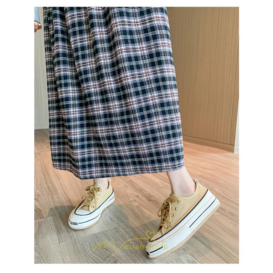 スカート | チェックロングウエストゴム チェック柄 大人 ハイウエスト Aライン30代40代50代 通学通勤 可愛い スカート ゆったり