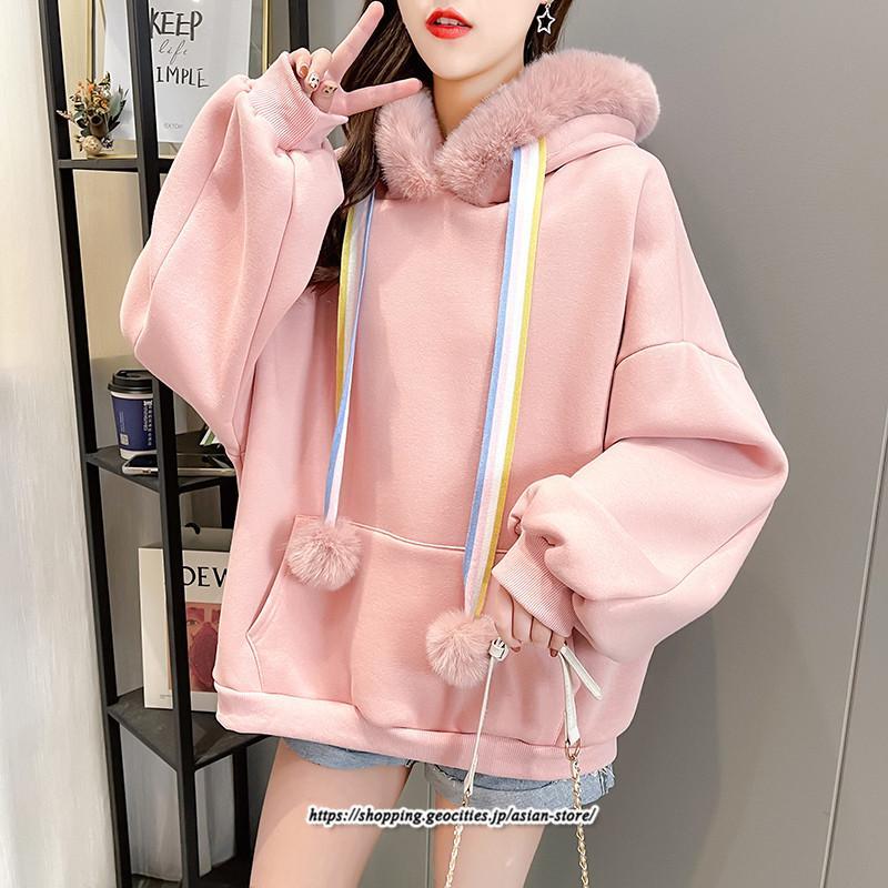 パーカー | レディース 裏ボア 裏起毛 防寒 フード付き スウェット トップス 秋 冬 あったか ゆったり 韓国風 カジュアル 体型カバー 暖かい 安い