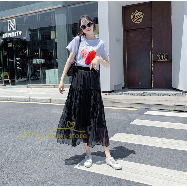 スカート | レディース チュール春夏 コーデ ウエストゴム ロングフレア着痩せ 通勤 カジュアル ドッキング プリーツ通学