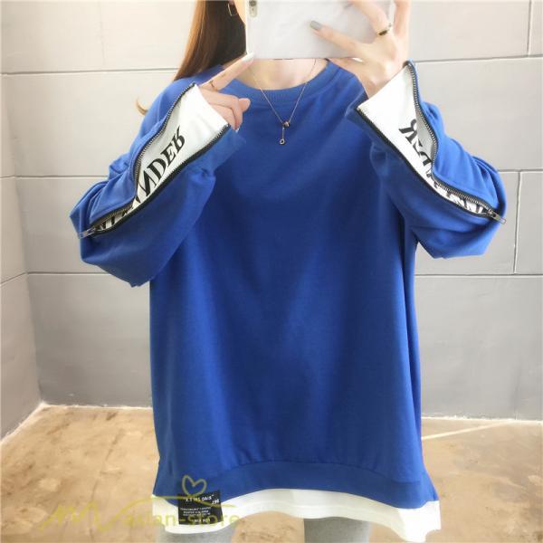 パーカー | トレーナー レディース 秋物 長袖フェイク ロングT 重ね着風 スウェット トップス 秋服 ゆったり 秋冬 大人 プルオーバー 20代30代40代50代60代
