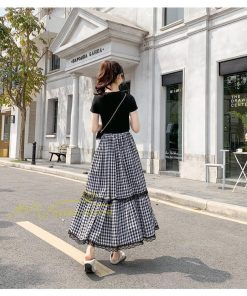 スカート | 2022年春新作 レディース ディース ボトムス チェックロング丈 ウエストゴム チェック柄 春 20代30代40代 通勤通学 カジュアル レトロ風 夏