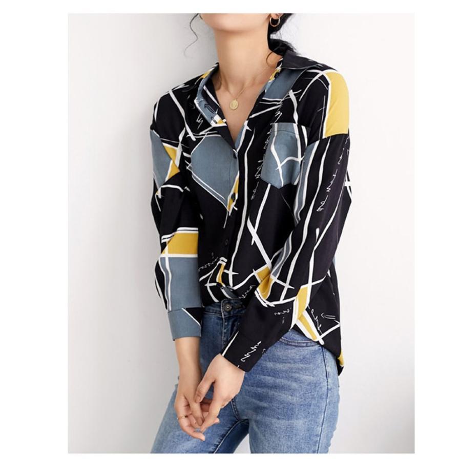 シャツ・ブラウス | シャツ ブラウスシャツ レディース トップス 長袖 ポロネックシャツ ブラウス シャツブラウス 春 夏 秋 レトロ カジュアル シャツ リゾート 幾何学模様
