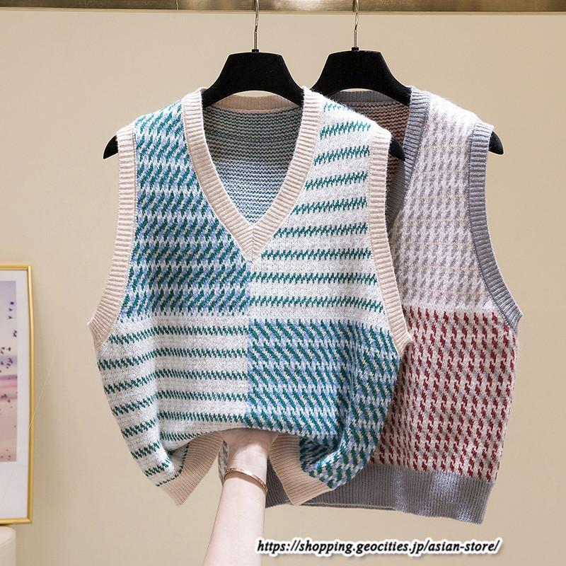 ベスト | ニットレディース トップス Vネック タンクトップ ノースリーブ 袖なし インナー ニット 女ニット 20代30代 重ね着風 レイヤード風 セーター