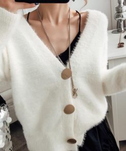 ニット・セーター | 韓国風 ニットトップス セーター 長袖 シャギーニットカーディガン レディース ふわふわ 秋冬 モヘアニット 羽織り 無地