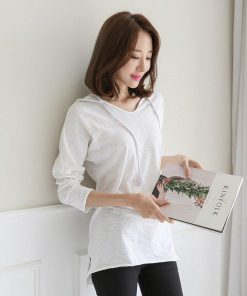 ｔシャツ・カットソー | Tシャツ レディース 長袖tシャツ ロンT カットソー プルオーバー ロングtシャツ ロンティー ルームウエア シンプル ゆったり 無地 フード付き 春秋