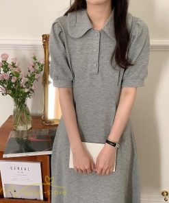 マキシ | ワンピース レディース 半袖 シャツワンピース ロングワンピース 無地 半袖ワンピース シンプル 春 夏 秋 グレー かわいい ブラック フリーサイズ 2色