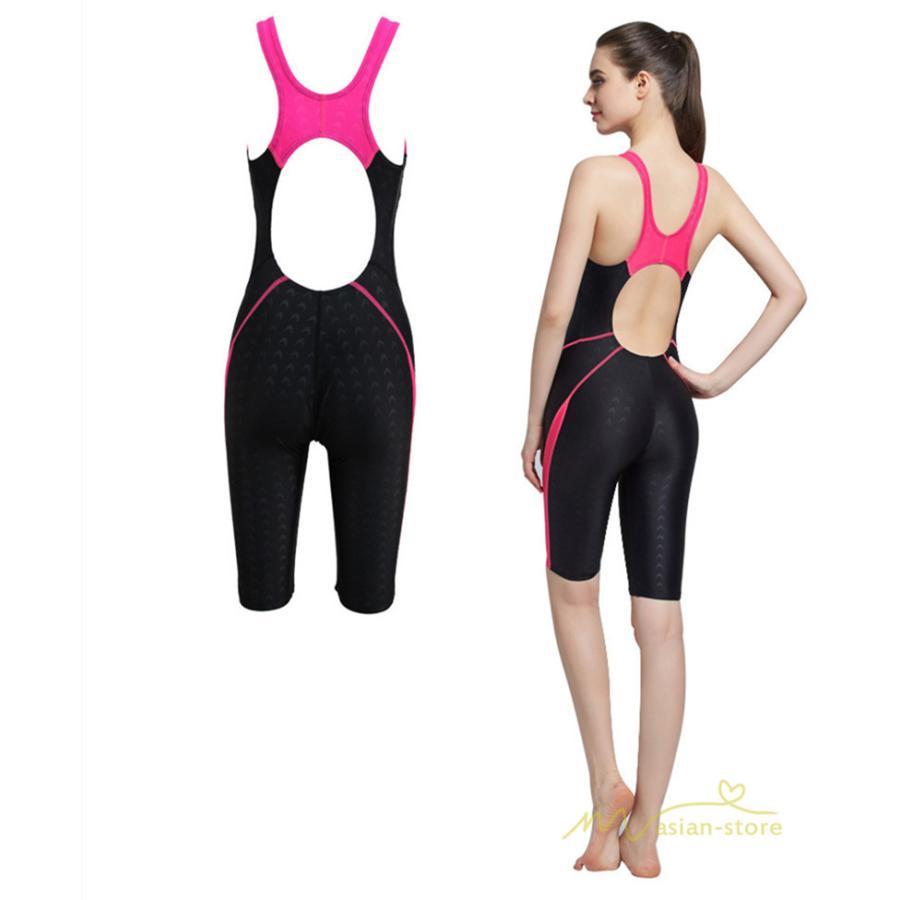 送料無料セール | 競泳 ワンピース 練習用水着 スイミング レディース オールインワン ハーフスパッツ ひざ丈 女性スイムウェア パット付き 防水速乾性 袖なし 高弾力 水着 3色