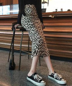 タイトスカート | カジュアル ペンシルスカート レオパード柄 ニットスカート おしゃれ ハイウエスト ヒョウ柄 スリット レディース