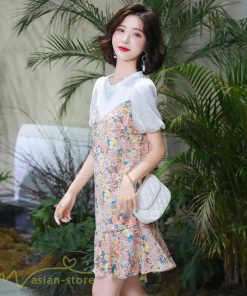 ミディアム | ワンピース レディース 花柄 きれいめ 重ね着風 おしゃれ 上品 夏 新作 ひざ上 ショート丈 カジュアル ミニワンピース 20代 40代 お出かけ 大人 30代 半袖