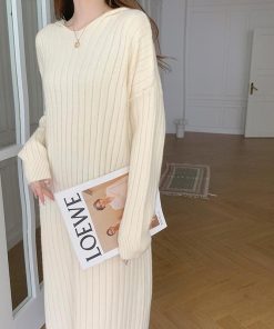 ニットワンピース | ワンピース 秋冬 太めリブニット ロングワンピース ミモレ丈 無地 フード付き 帽子 ストレッチ 大人 セーター 50代 長袖 20代30代 アウター