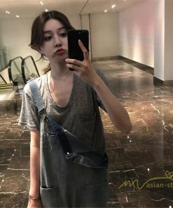 オーバーオール サロペット | サロペットパンツ オーバーオール デニム ゆったり ハイウエスト レディース カジュアル ヴィンテージ加工 無地 2020夏コーデ 復古風 デイリーコーデ