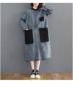 デニムワンピース | ワンピース レディース ロングワンピース 夏 おしゃれ 春 秋 長袖 ポケット付き 体型カバー 着痩せ 可愛い スリット 20代30代40代50代
