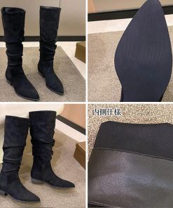 ニーハイブーツ | スエード調 ジョッキーブーツ ローヒール