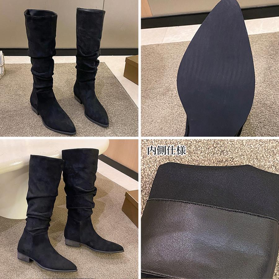 ニーハイブーツ | スエード調 ジョッキーブーツ ローヒール