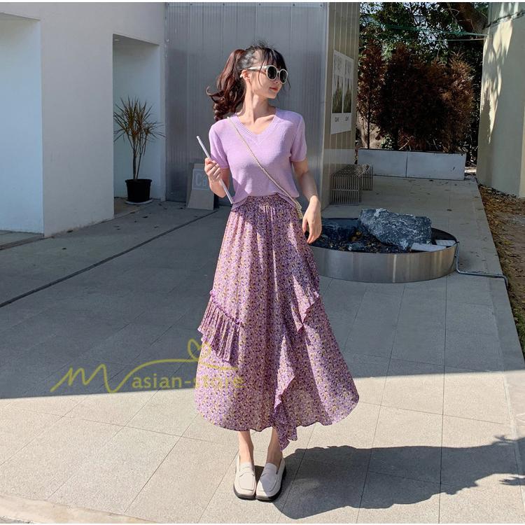 スカート | シフォンスカートマキシスカートフレアシフォンマキシ丈スカート夏 リゾートウエストゴムロングスカート結婚式 20代30代40代50代 カジュアル 不規則