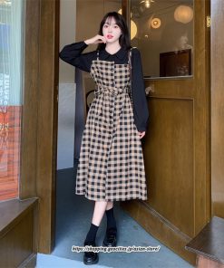 マキシ | ワンピース レディース 大きいサイズ チェック柄 リボン フレア 切り替え 重ね着風 レイヤード風 秋コーデ 秋 可愛い 若見え 冬 オシャレ 着痩せ