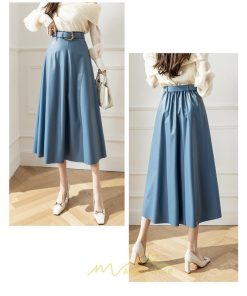 スカート | レザーフレアロング レディース ベルト付き ボトムス ロングAライン ミモレ丈 かっこいい 着痩せ キレイめ スリット