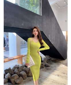 タイト | ニットワンピース長袖 タイトワンピース ストレッチワンピース 長袖ワンピース 膝丈 スリム お呼ばれ セクシーワンピース 上品 高級感 美ライン