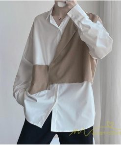 シャツ | メンズ トップス 長袖カジュアルフェイク レイヤード 重ね着風 白ビジネス 秋 秋服 20代 40代 おしゃれ 30代 50代 黒