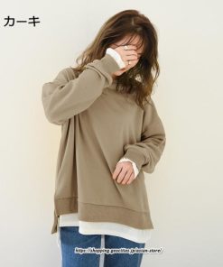 パーカー | スウエット トレーナー レディース トップス シャツ カジュアル 可愛い 春大活躍 レイヤードスタイル 長袖 大人 ボタンなし ゆったり 秋冬 防寒対策 送料無料