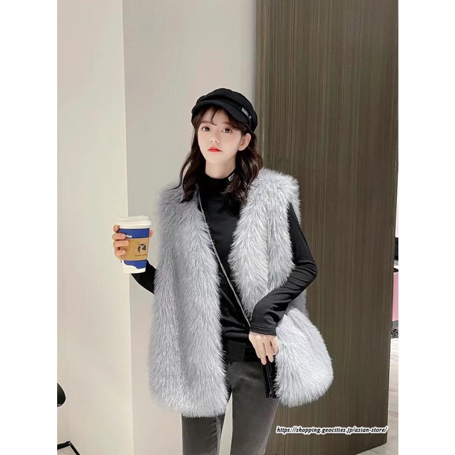 ベスト | ボリュームフェイクファーファー毛皮レディース 冬 フェイクファー 毛皮コート アウター ノースリーブ ふわふわ 秋冬 前開き ジレ